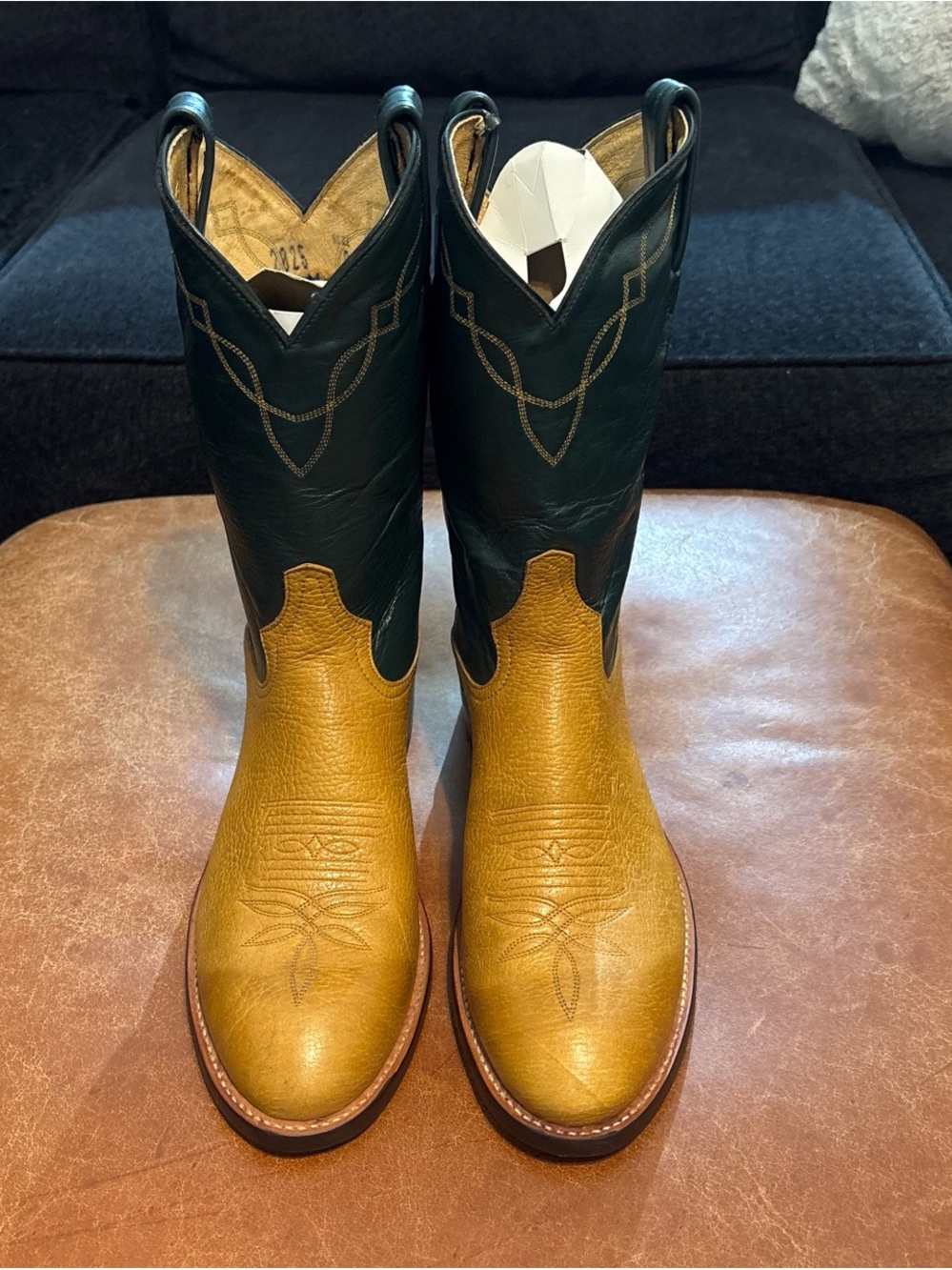 Men's Two-Tone Western Cowboy Boots - Green & Tan Tony Lama